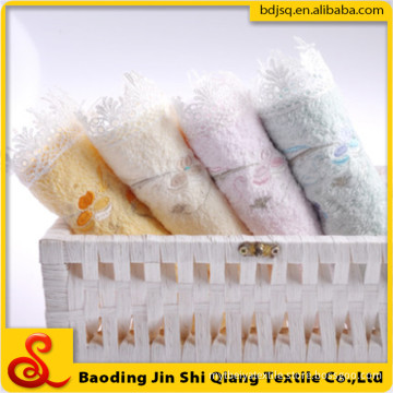 wholesale flower embroidery cotton face towel with lace edge
